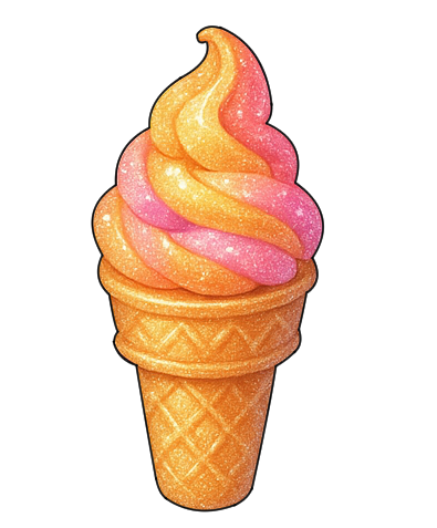 甘くてかわいくてキラキラのクリームが映えるコーン付きカラフルソフトクリーム