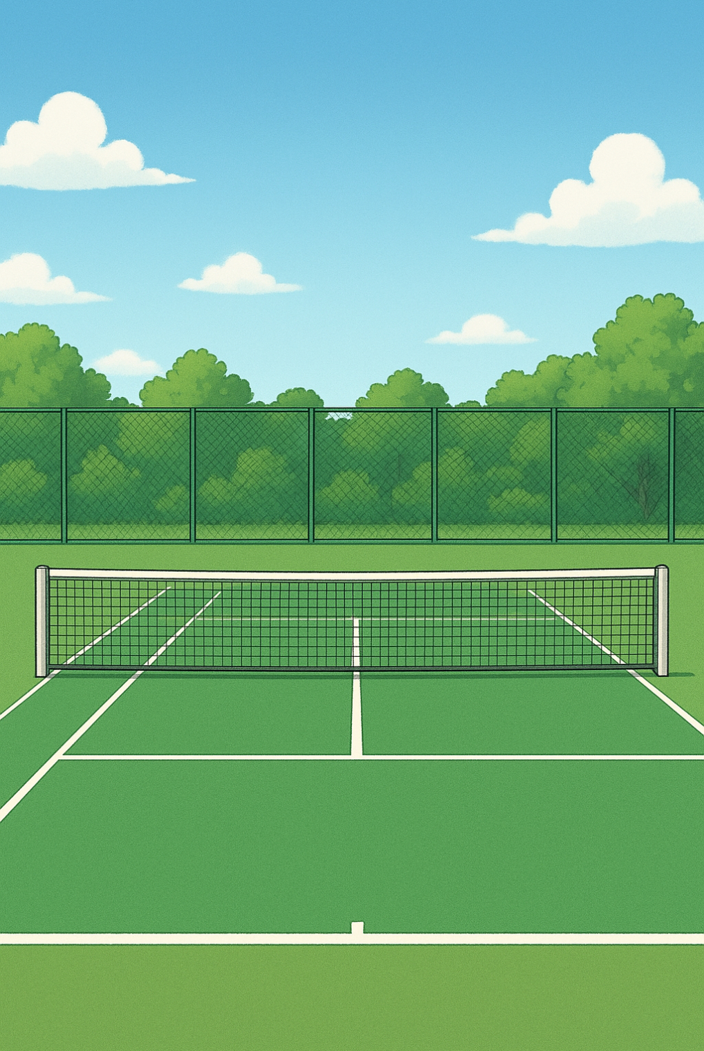 テニスができるテニスコートを正面から見た学校等の施設背景