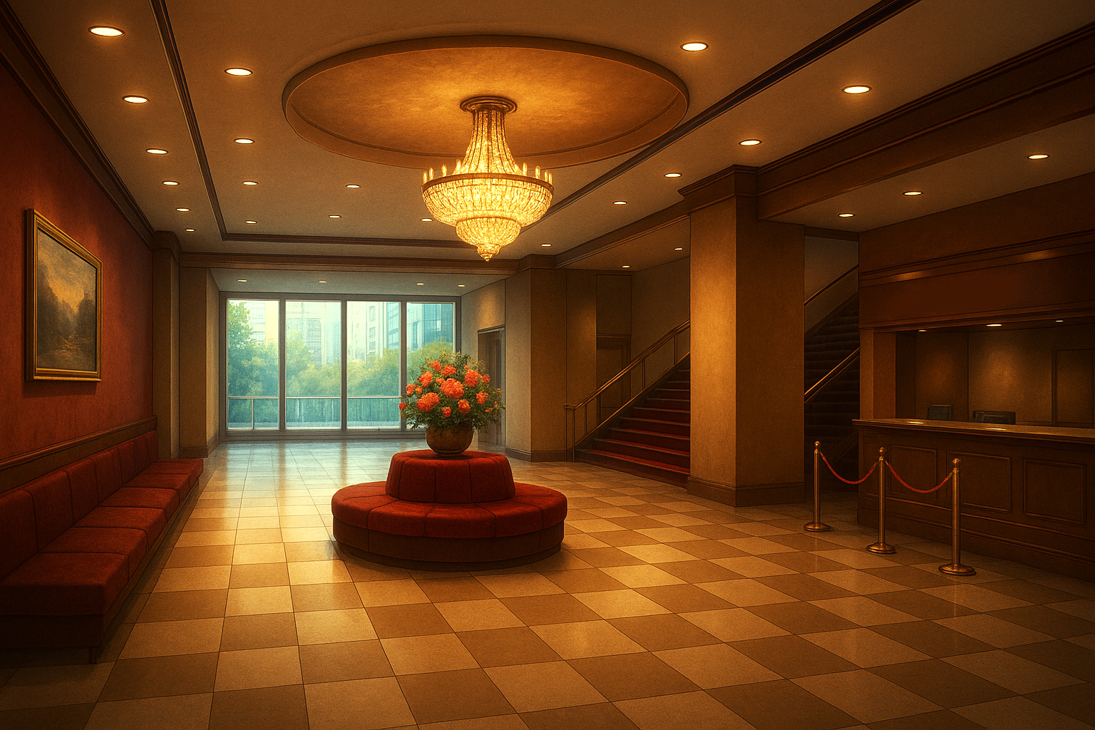 高級ホテルのゴールド装飾の受付窓口の背景