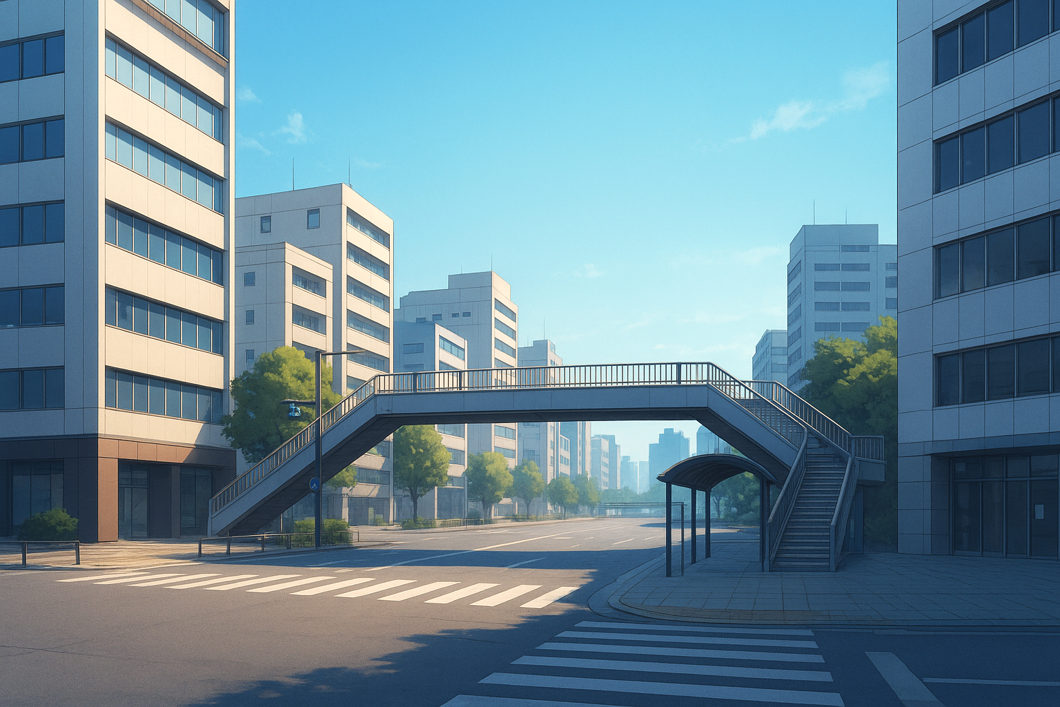 会社が並ぶ道路の背景