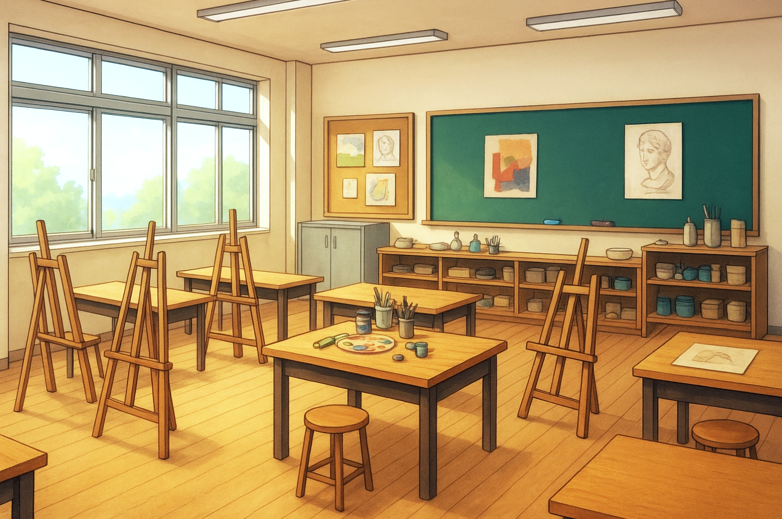 学校の美術室の内装背景