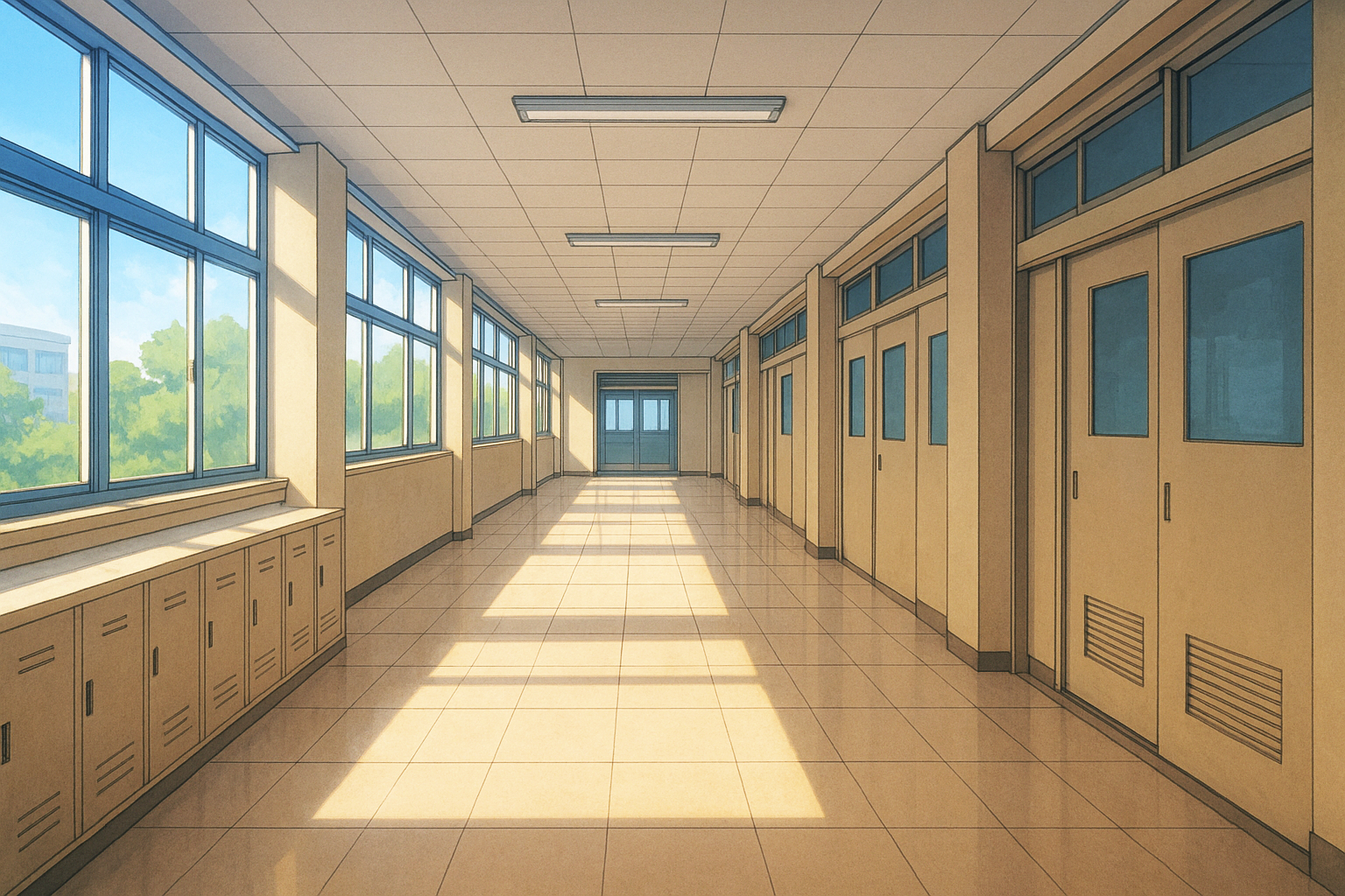 学校の廊下の内装背景