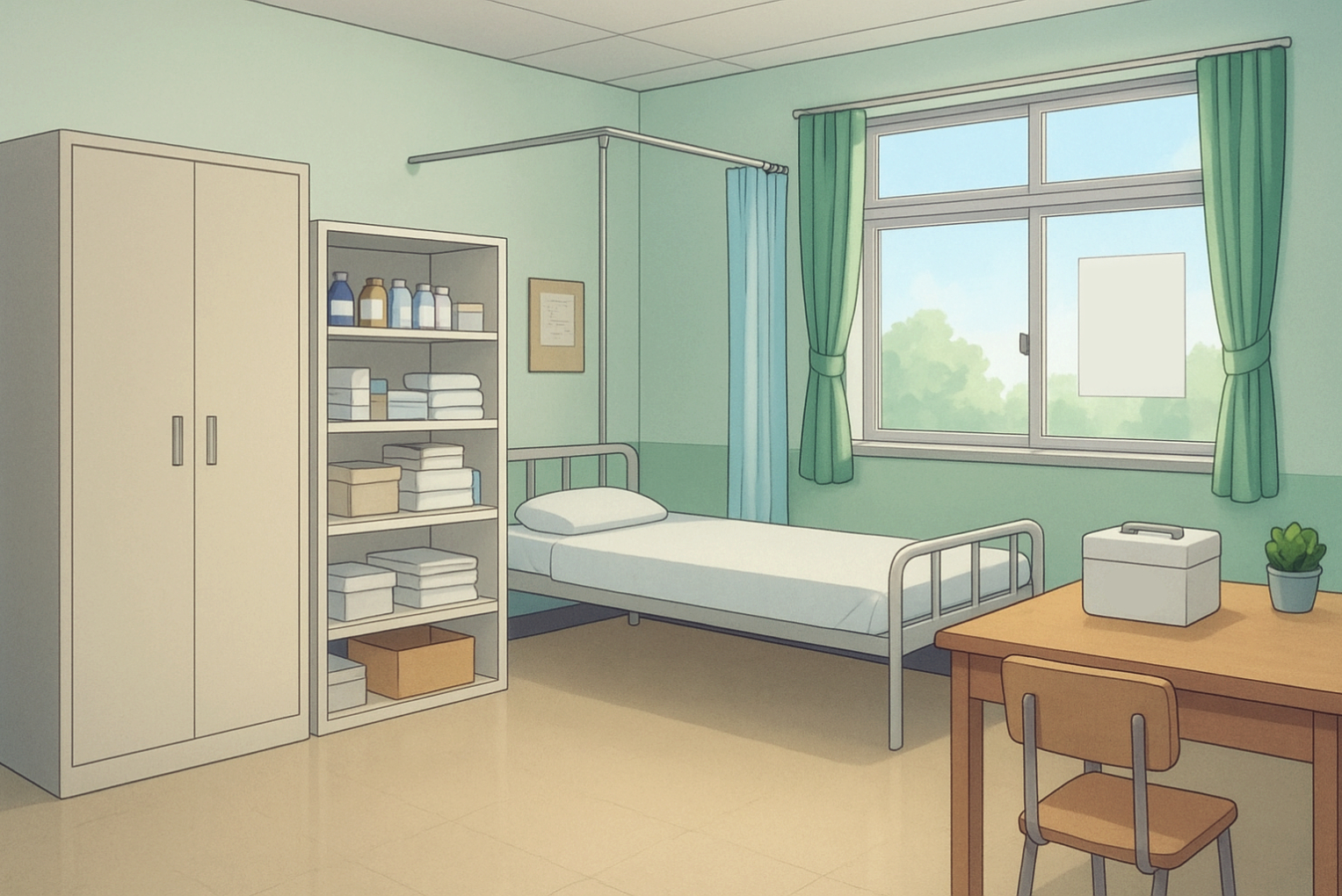 学校の保健室の内装背景