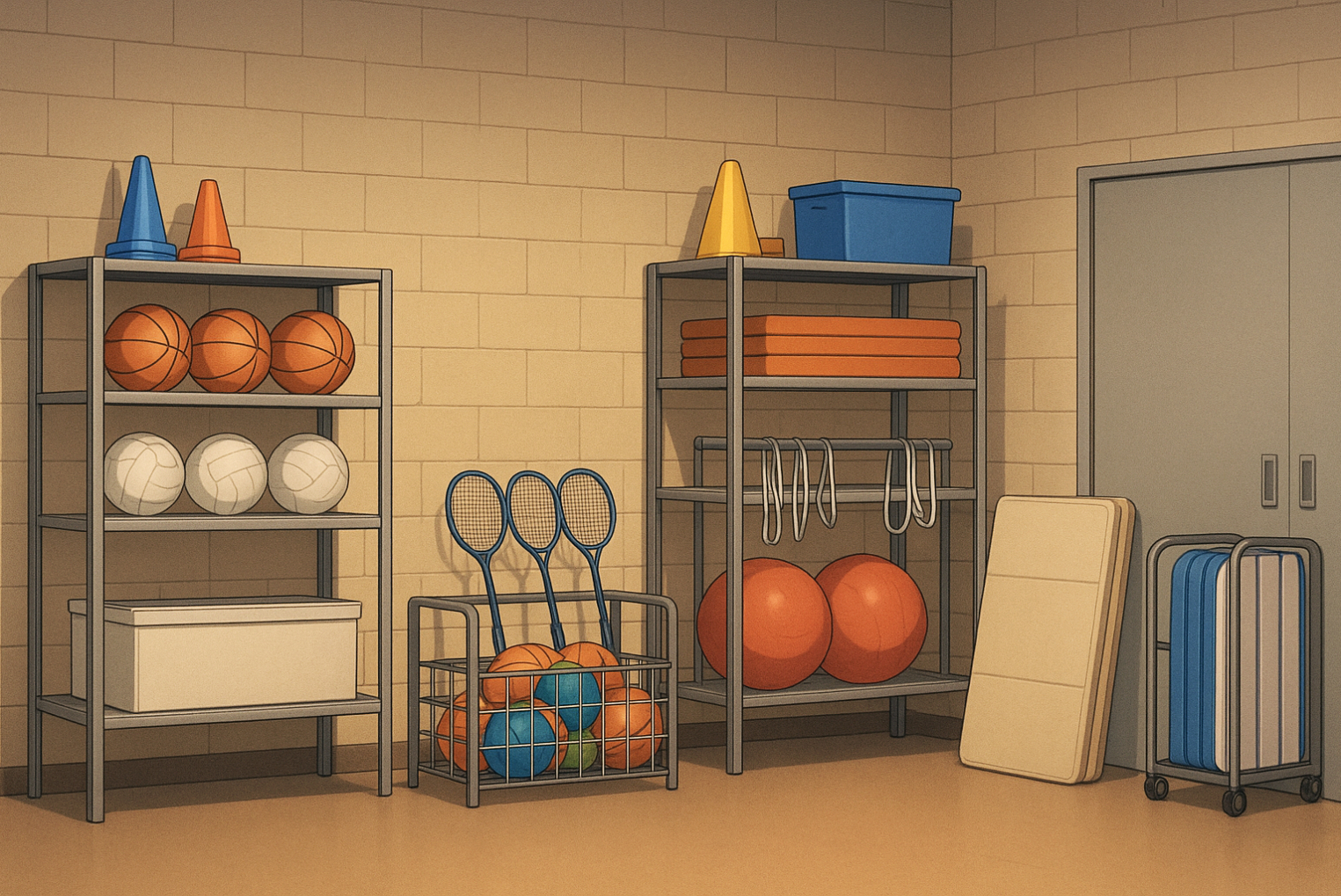 学校の体育準備室の内装背景