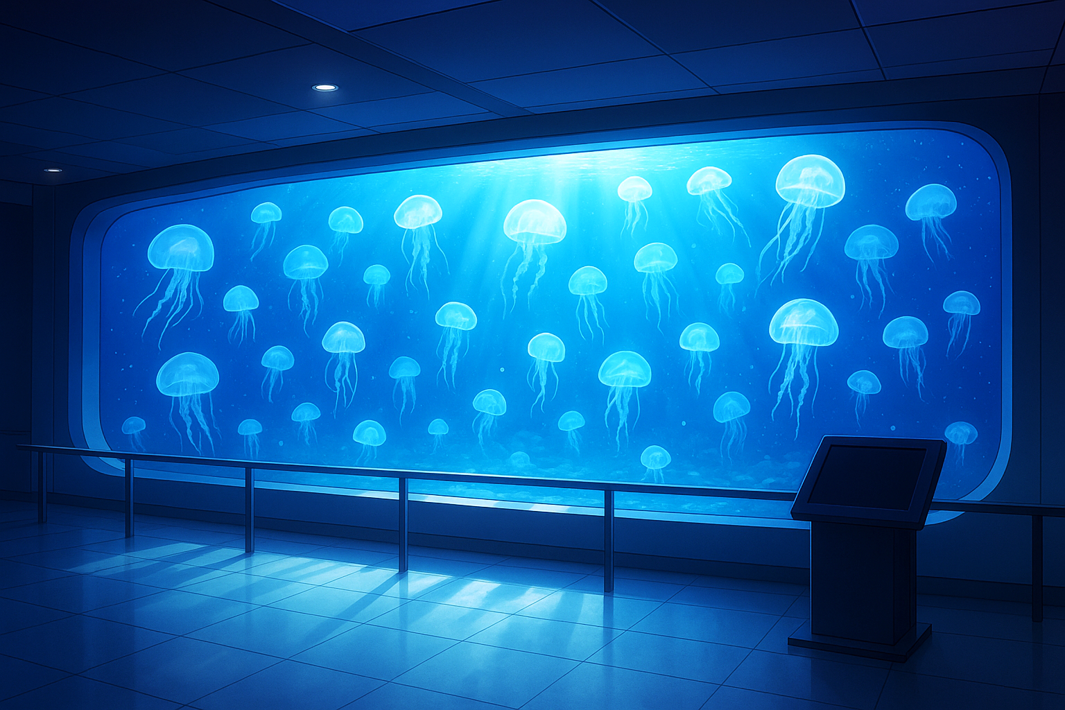 魚が泳ぐ水族館の水槽背景フリー素材|アクアリウム風景・無料・高解像度